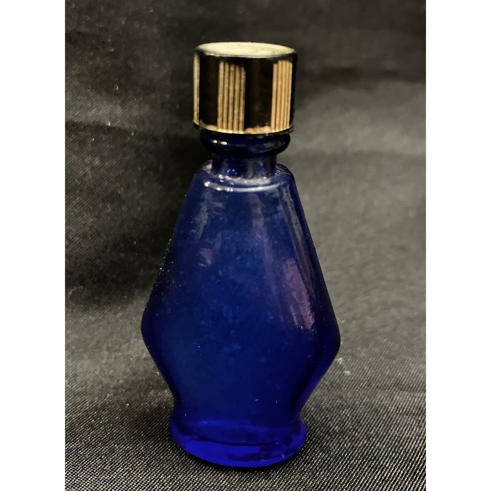 VTG Cobalt Blue Glass Evening In Paris Small Perfume Bottle w/ Gold Tone Lid